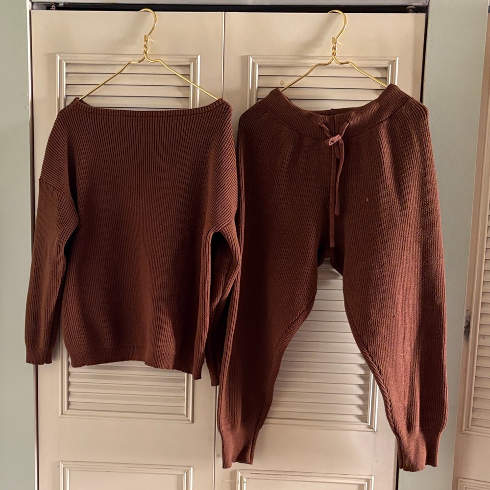 Brown Knit Sweater and Pants Set